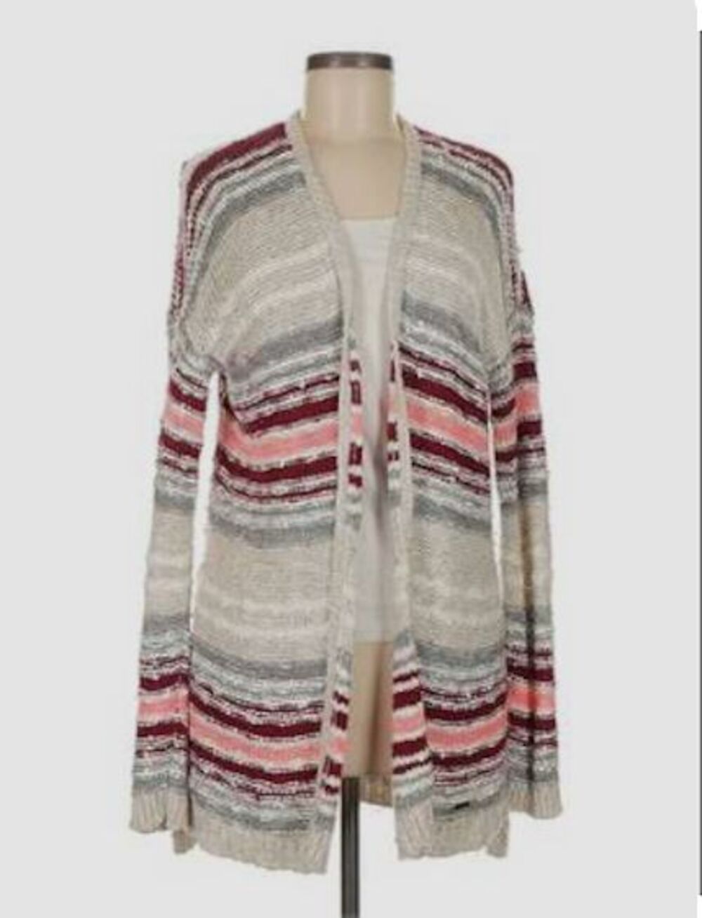 Hollister Longline Knit Cardigan-Size XS/S-Striped-Open Front-Slouchy-Preppy
